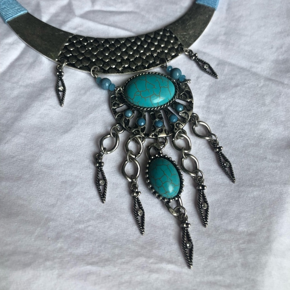 Turquoise and Silver Statement Necklace - Picture 2 of 5